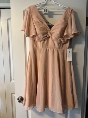 Blush Pink V-Neck Flutter Sleeve Party Dress